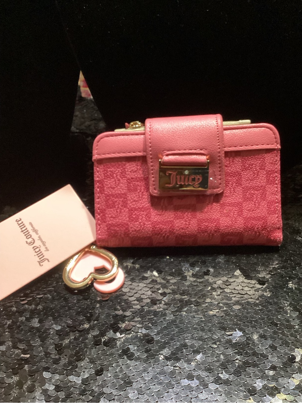 Juicy Couture Hot Pink Logo Snap Wallet with Heart Charm